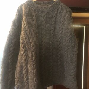 Handmade Irish Chunky Cable Knit Sweater in Dark Brown/Gray Heather